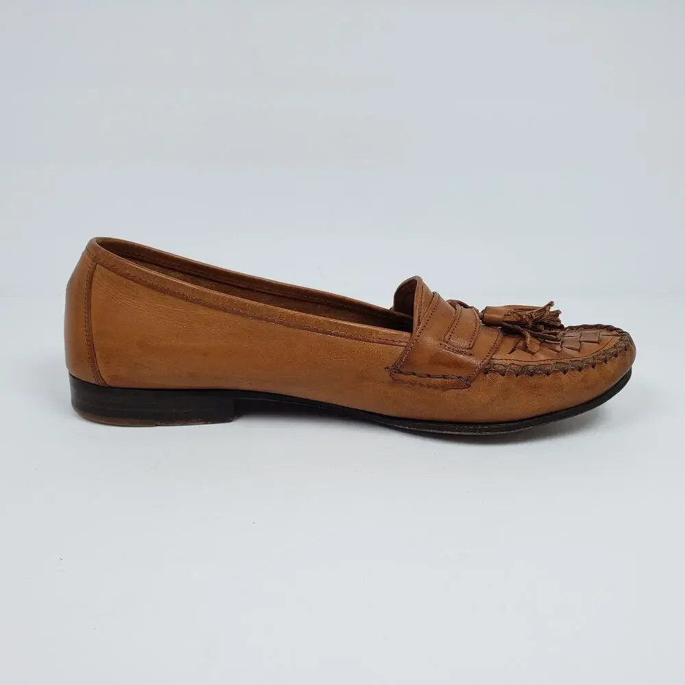 Cole Haan Mens Size 9 Brown Leather Italy Woven Tassel Dress Loafer Shoes